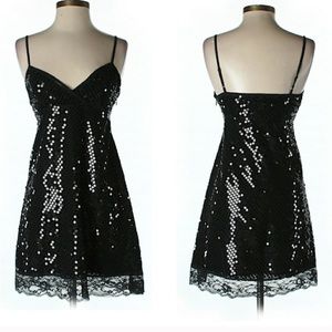Express Sequin and Lace Black Slip Dress